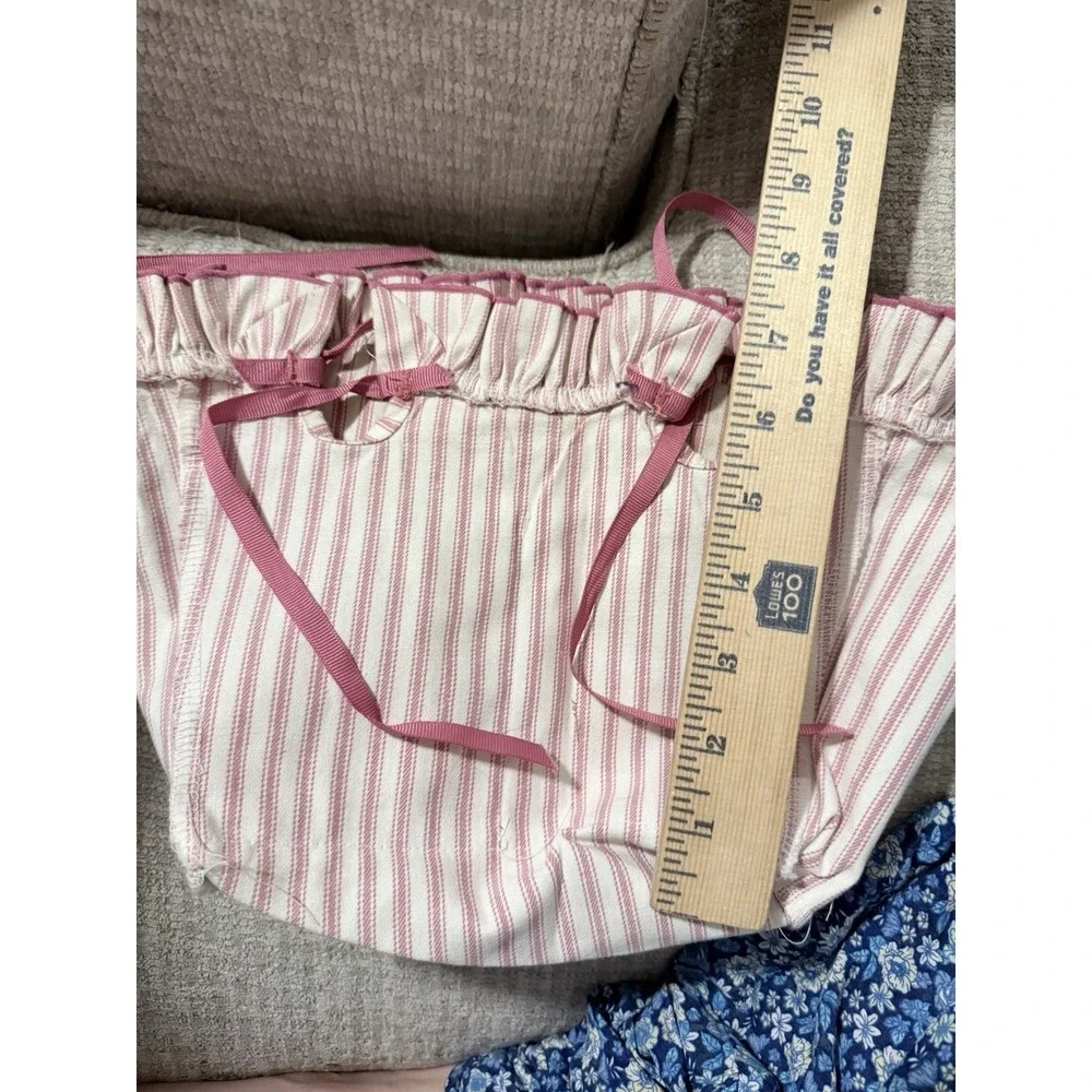 Longaberger Spring Basket Liner Pink Mauve Striped With Ties Ruffles